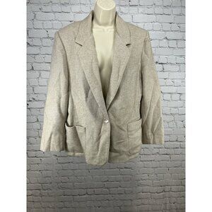 VTG Rrrrruss By Russ Togs Union Made Tan Wool Tweed Blazer USA Womens 16 *defect